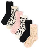 Girls Leopard Crew Socks 6-Pack