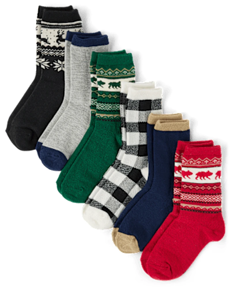 Boys Bear Fairisle Crew Socks 6-Pack