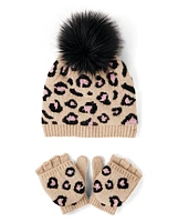 Girls Intarsia Leopard 2-Piece Cold Weather Set