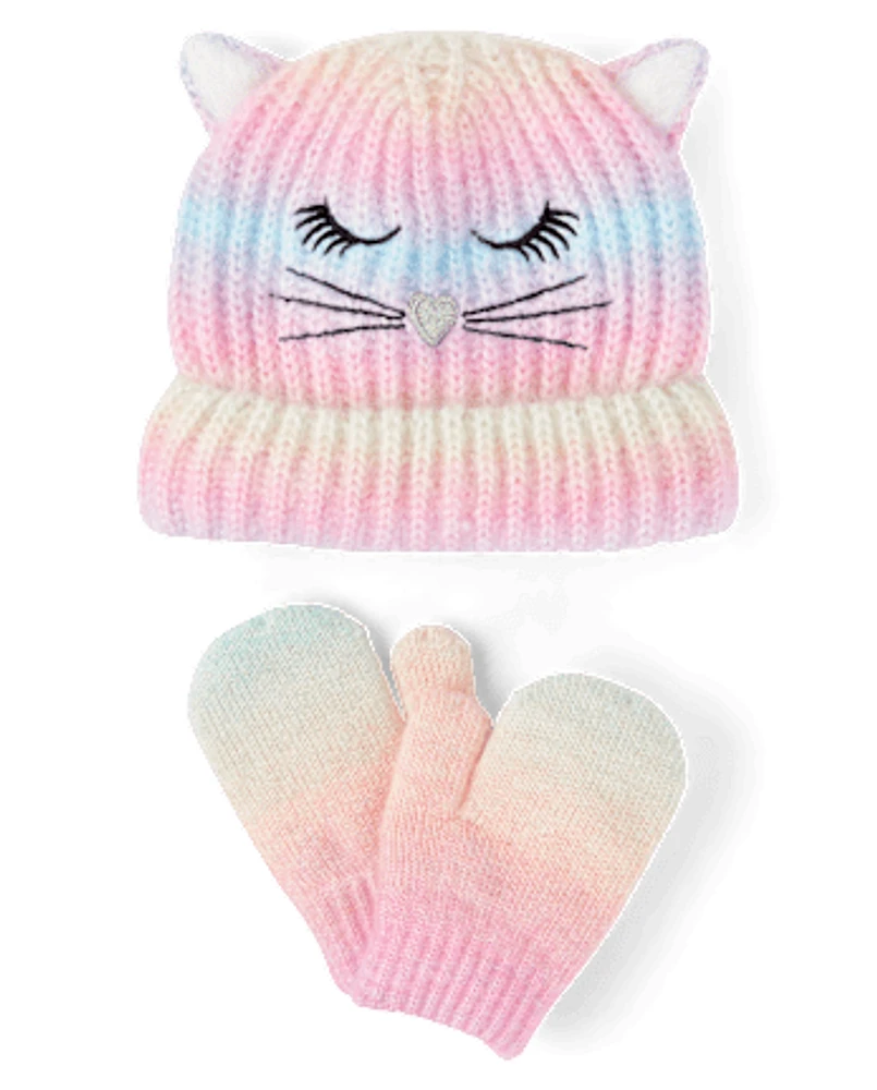 Toddler Girls Rainbow Ombre Cat 2-Piece Cold Weather Set