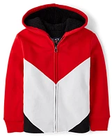 Boys Colorblock Fleece Sherpa Lined Zip Up Hoodie