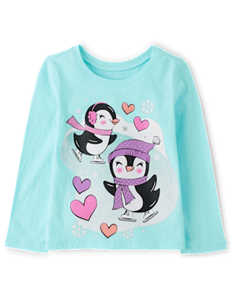 Baby And Toddler Girls Winter Penguins Graphic Tee