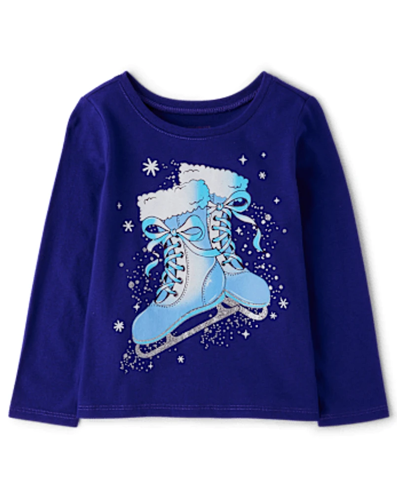 Baby And Toddler Girls Winter Ice Skates Graphic Tee