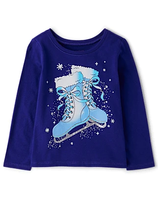 Baby And Toddler Girls Winter Ice Skates Graphic Tee