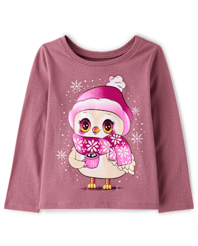 Baby And Toddler Girls Winter Owl Graphic Tee