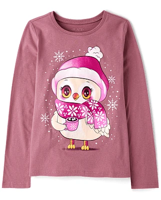 Girls Winter Owl Graphic Tee