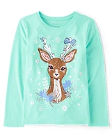 Girls Winter Deer Graphic Tee