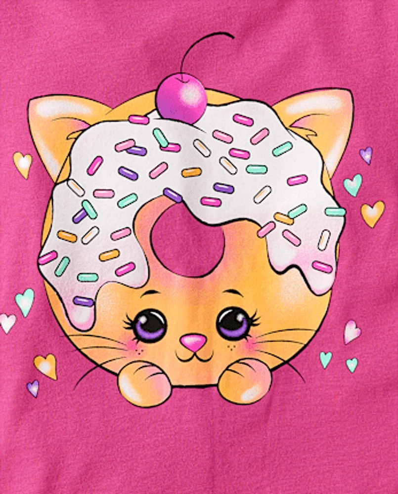 Girls Cat Doughnut Graphic Tee