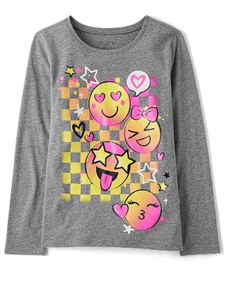 Girls Happy Face Icons Graphic Tee