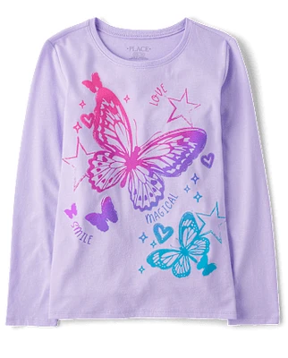 Fille Papillon T-shirt imprim