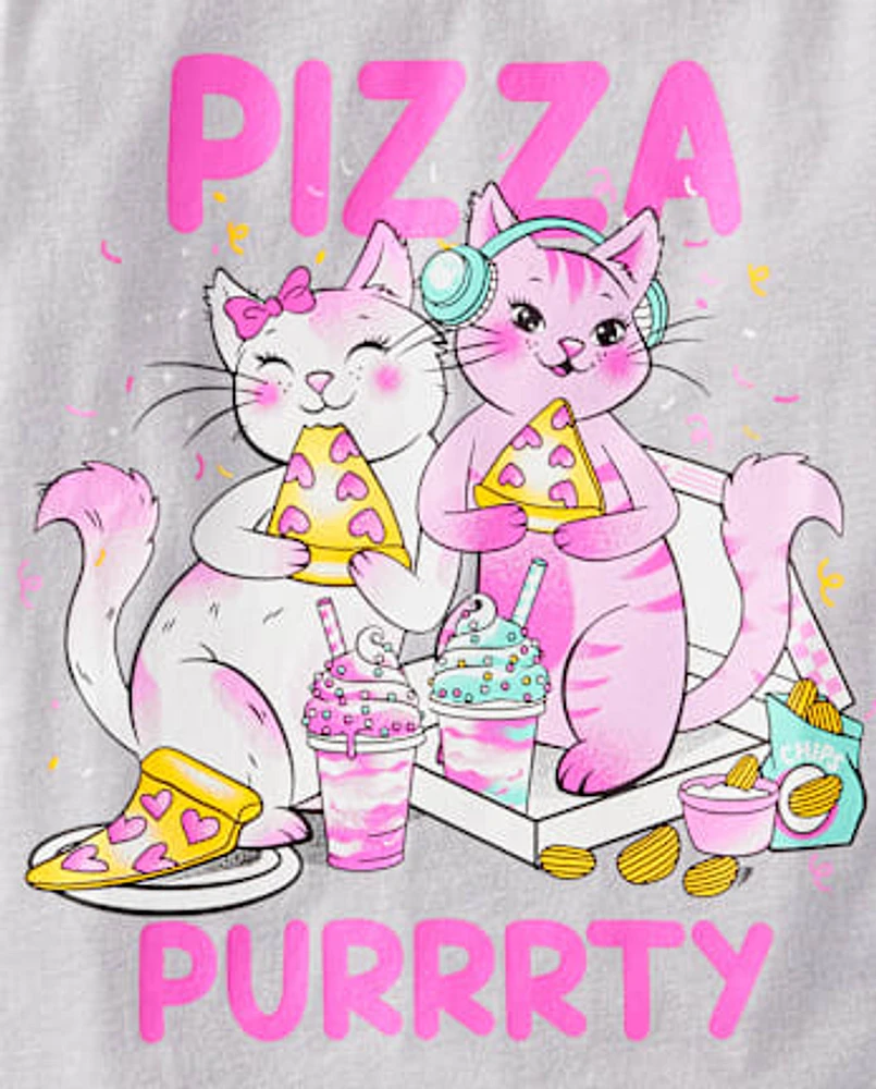 Girls Cat Pizza Graphic Tee