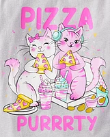 Girls Cat Pizza Graphic Tee