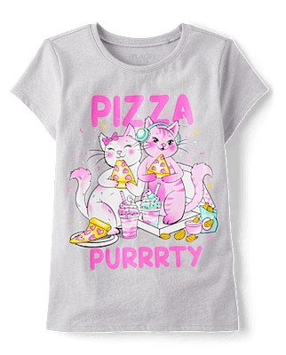 Girls Cat Pizza Graphic Tee