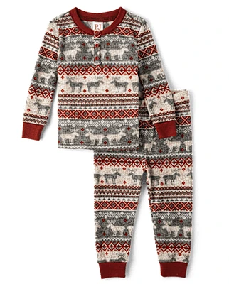 Baby And Toddler Matching Family Fairisle Thermal Henley Pajamas