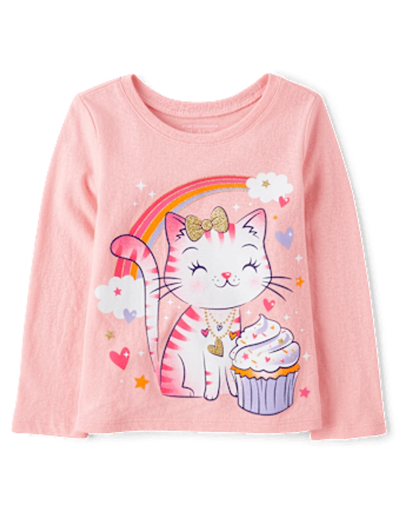 Baby And Toddler Girls Cat Cupcake Graphic Tee