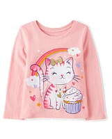 Baby And Toddler Girls Cat Cupcake Graphic Tee