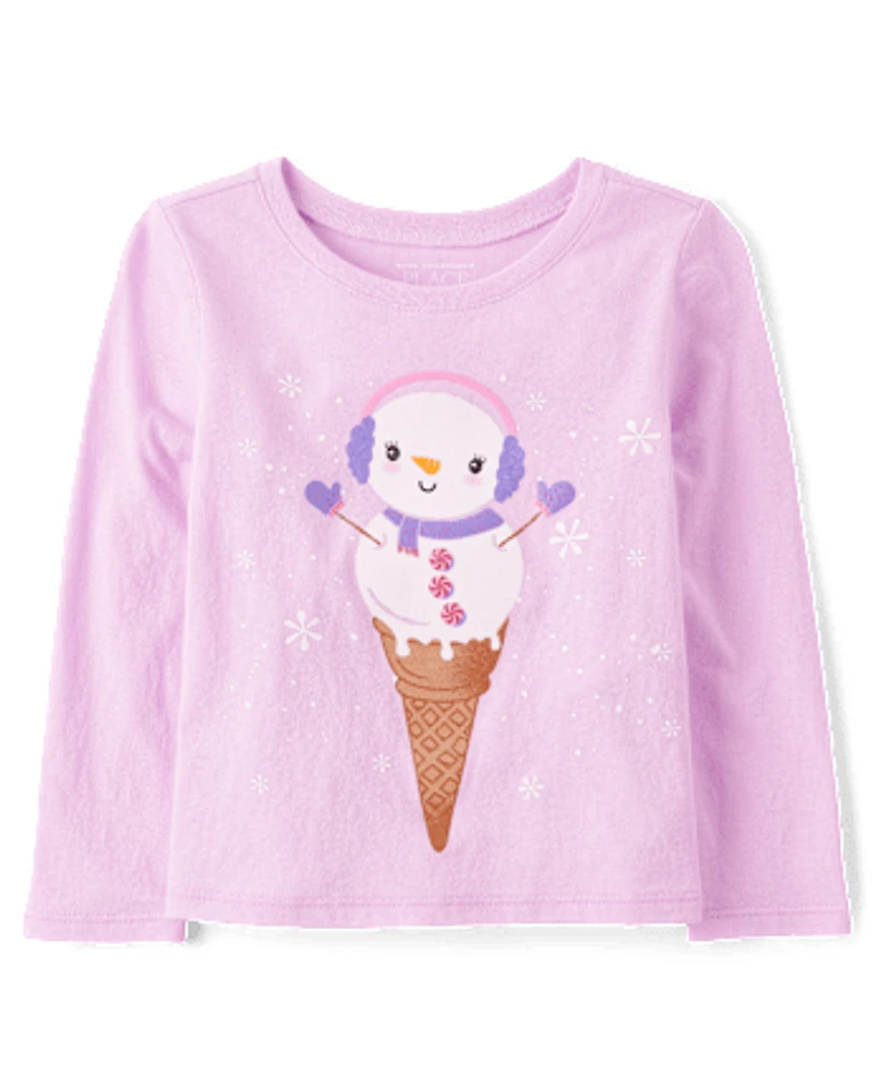 Baby And Toddler Girls Snowman Ice Cream Graphic Tee