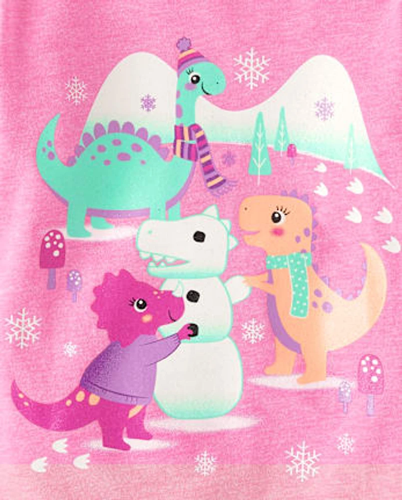 Baby And Toddler Girls Dino Snow Graphic Tee