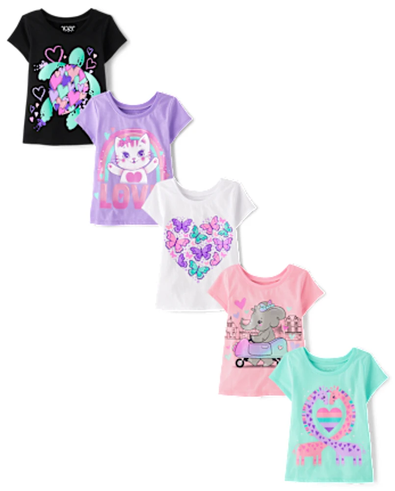 Baby And Toddler Girls Animal Graphic Tee 5-Pack