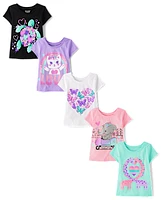 Baby And Toddler Girls Animal Graphic Tee 5-Pack