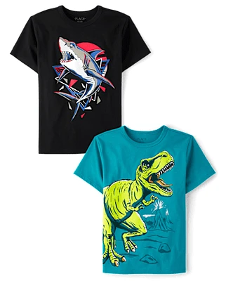 Lot de 2 t-shirts imprimés Dino Shark pour garçon