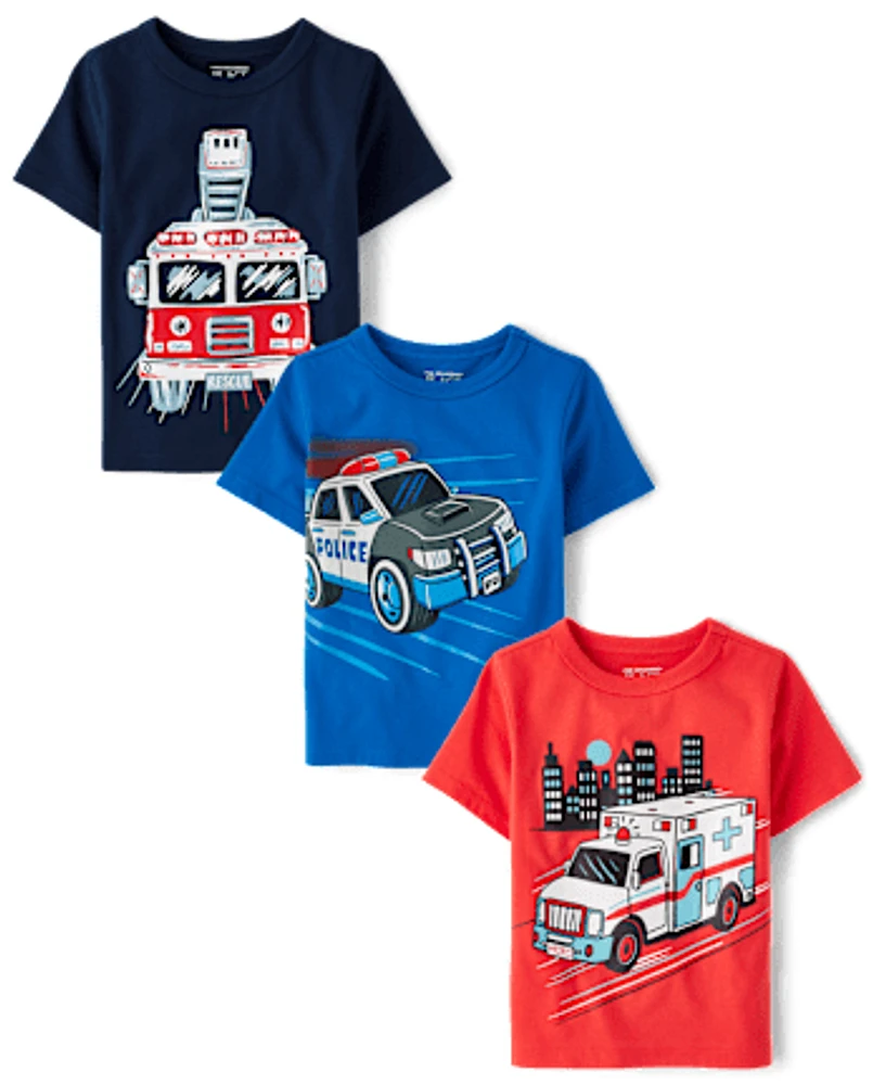 Baby And Toddler Boys Rescue Vehicle Graphic Tee 3-Pack