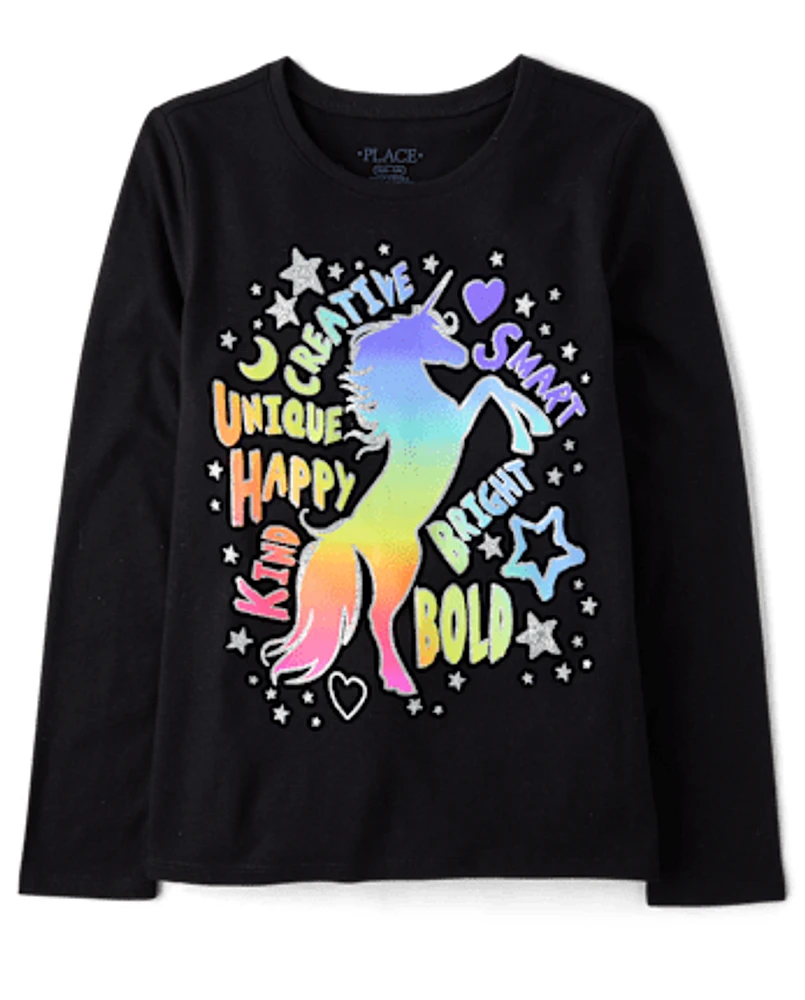 Girls Rainbow Unicorn Graphic Tee