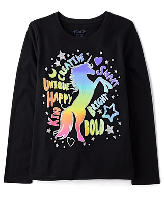 T-shirt fille arc-en-ciel licorne imprimé