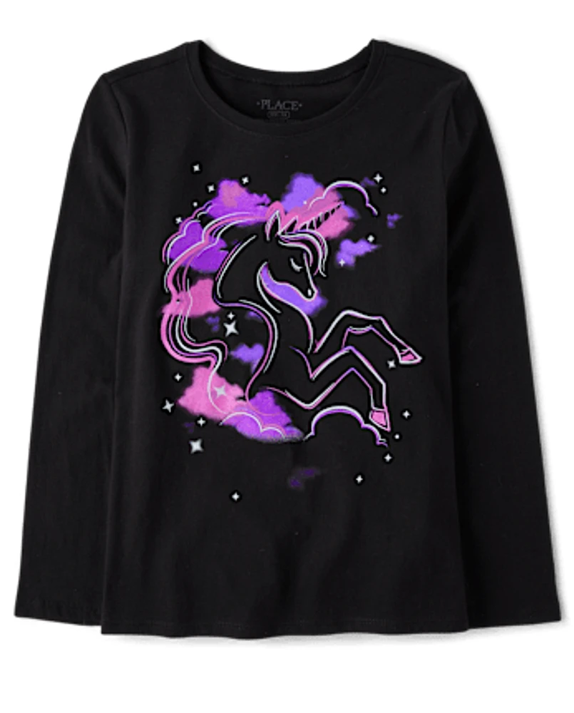 T-shirt fille licorne imprim