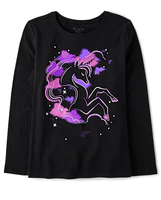 T-shirt fille licorne imprim