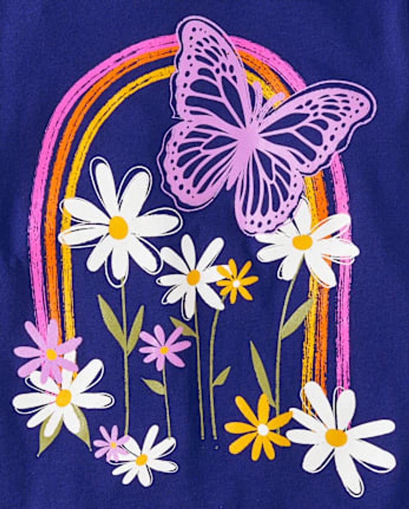 Girls Butterfly Rainbow Graphic Tee