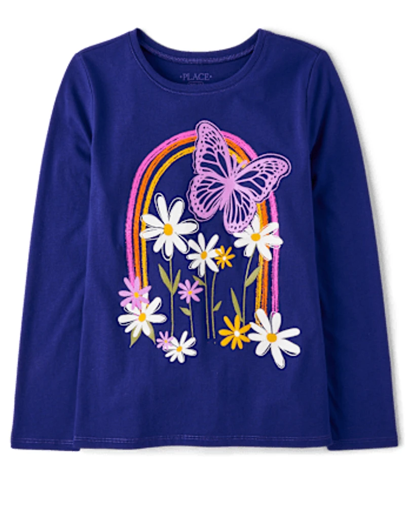 Girls Butterfly Rainbow Graphic Tee