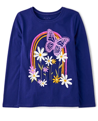 Girls Butterfly Rainbow Graphic Tee