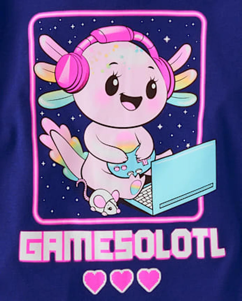 Girls Gamer Axolotl Graphic Tee