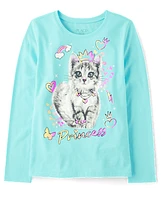 Girls Princess Cat Graphic Tee