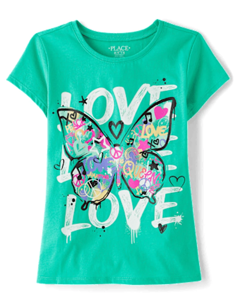 Girls Love Butterfly Graphic Tee