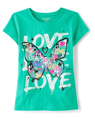 Fille Love Papillon T-shirt imprimé