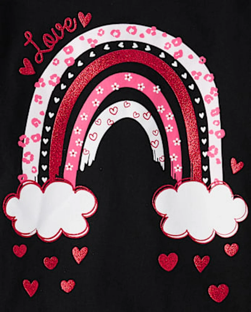 Girls Valentine's Day Heart Rainbow Graphic Tee