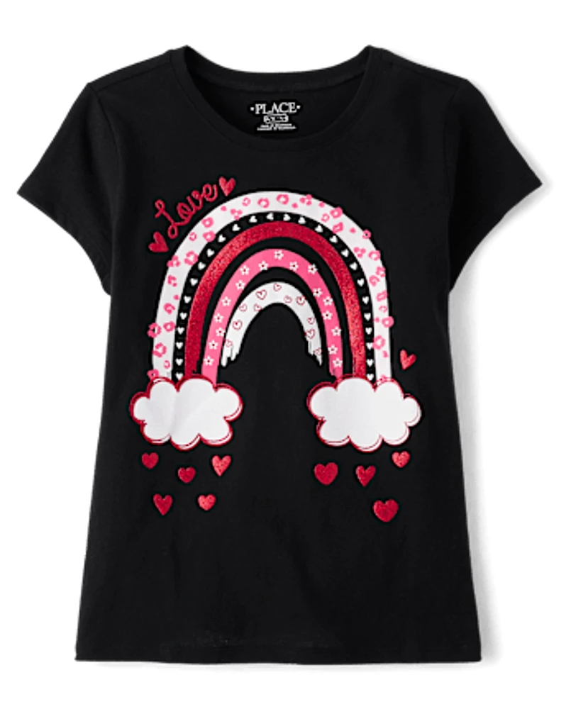 Girls Valentine's Day Heart Rainbow Graphic Tee