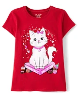 Girls Valentine's Day Cat Graphic Tee