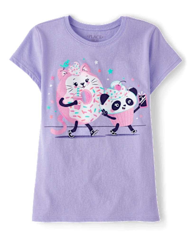 Fille Animal Dessert T-shirt imprimé