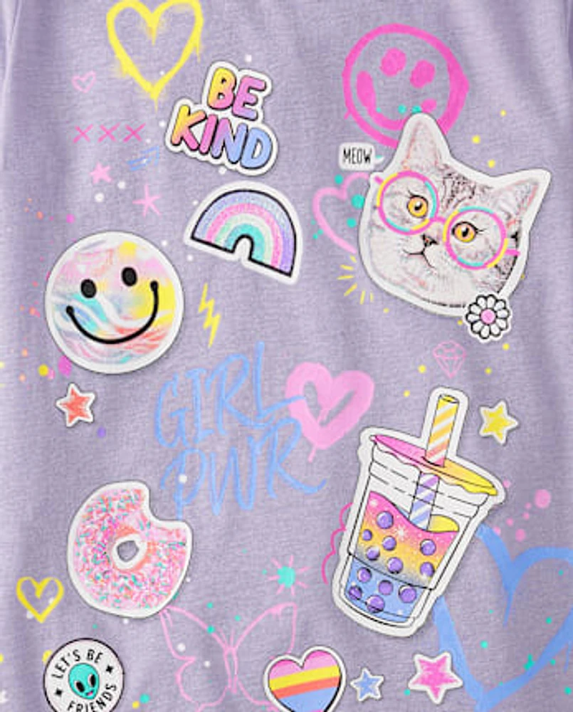 Fille Sticker Doodle T-shirt imprimé