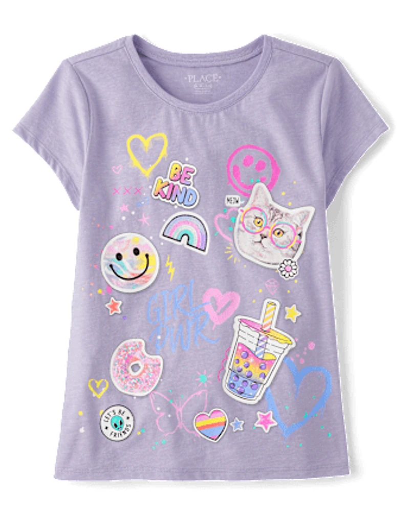 Girls Sticker Doodle Graphic Tee