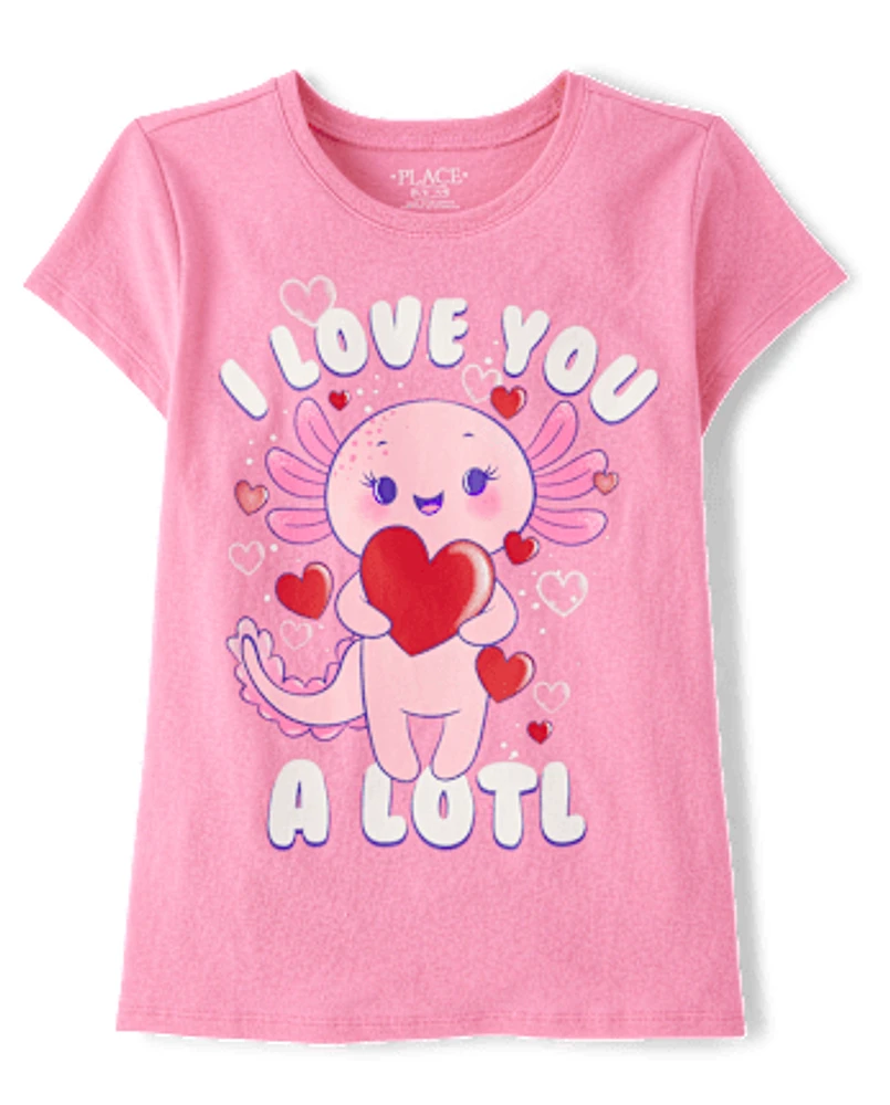 Girls Valentine's Day Axolotl Graphic Tee