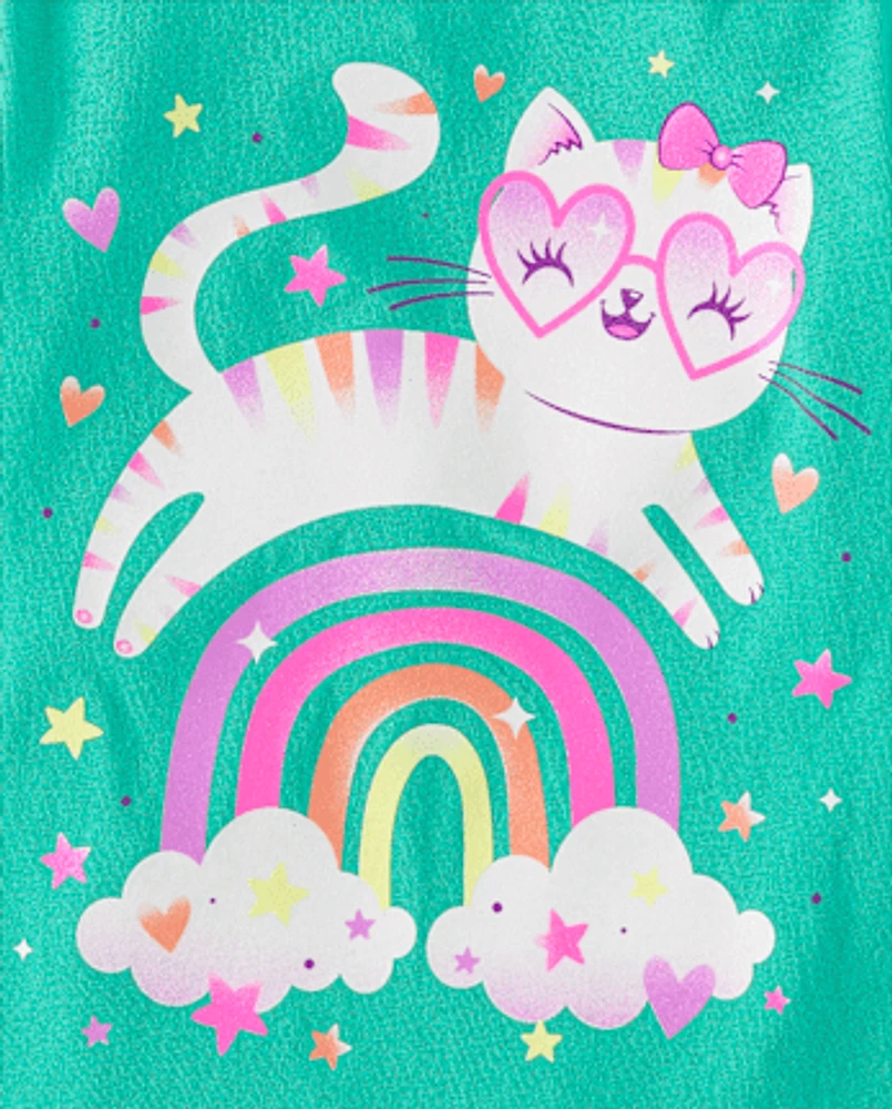 Baby And Toddler Girls Cat Rainbow Graphic Tee