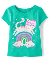 Baby And Toddler Girls Cat Rainbow Graphic Tee