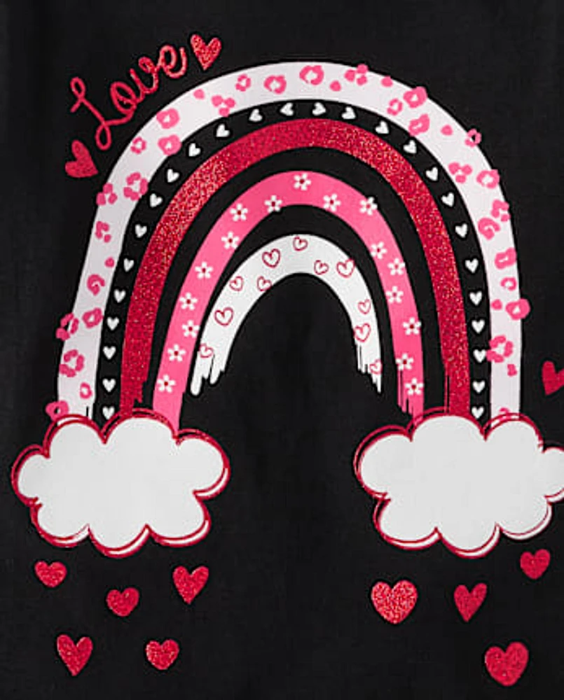 Baby And Toddler Girls Valentine's Day Heart Rainbow Graphic Tee