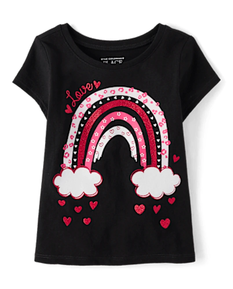 Baby And Toddler Girls Valentine's Day Heart Rainbow Graphic Tee