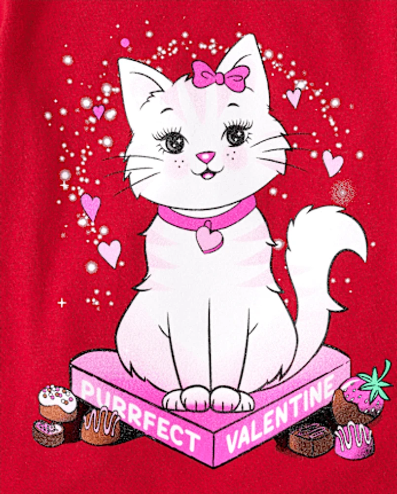 Baby And Toddler Girls Valentine's Day Cat Graphic Tee