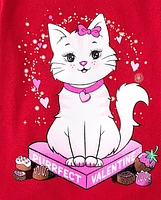 Baby And Toddler Girls Valentine's Day Cat Graphic Tee